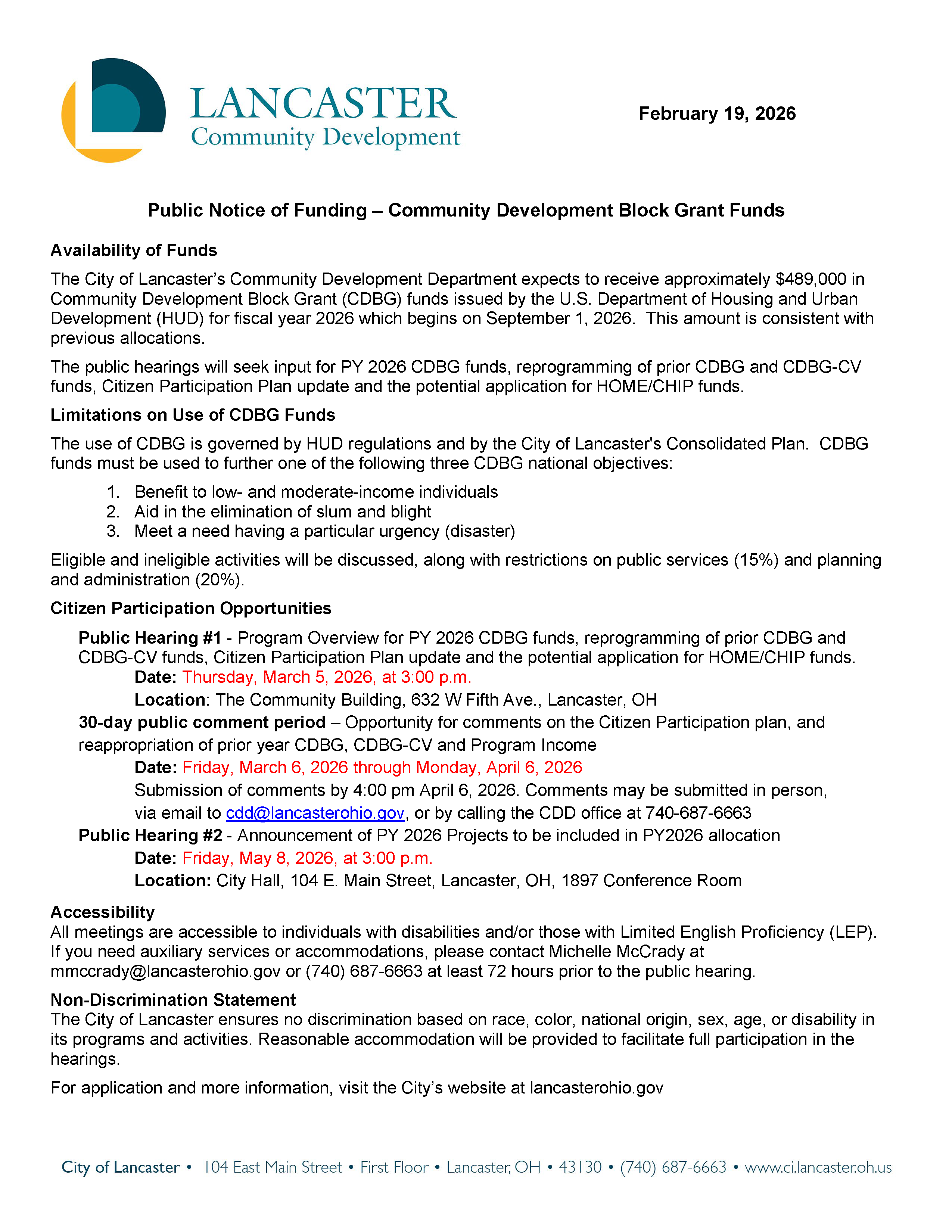 FY 2026 Public Notice of Funding Availability one pager